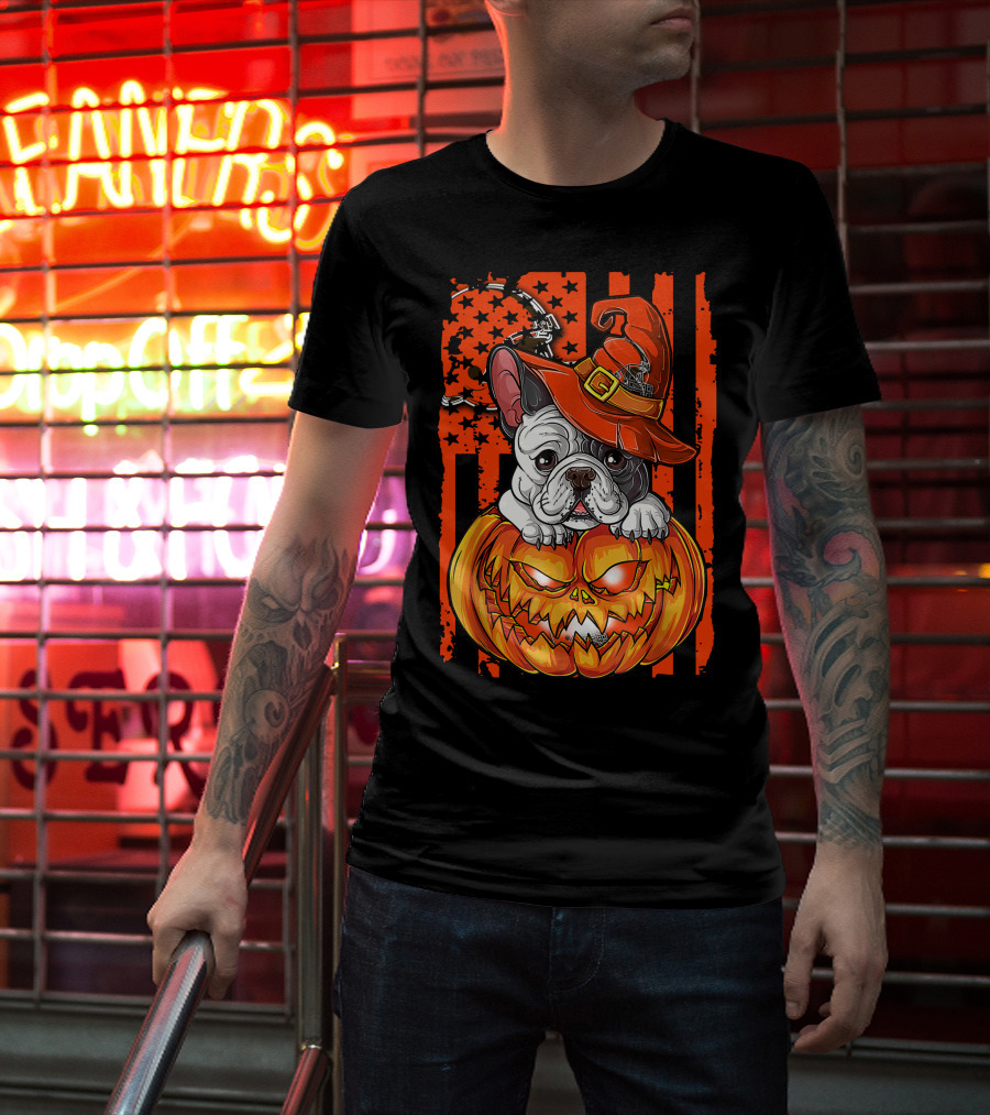 Bulldog Halloween Pumpkin Cleveland Browns T-Shirt