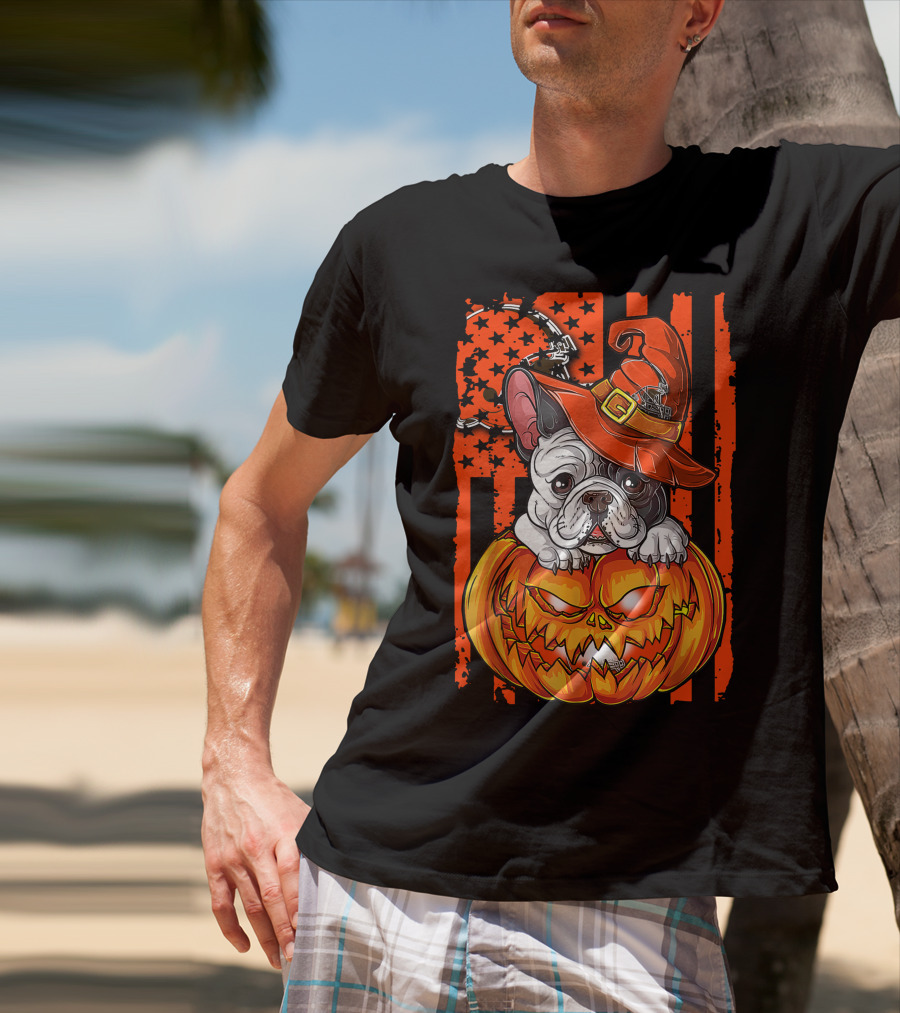Bulldog Halloween Pumpkin Cleveland Browns T-Shirt