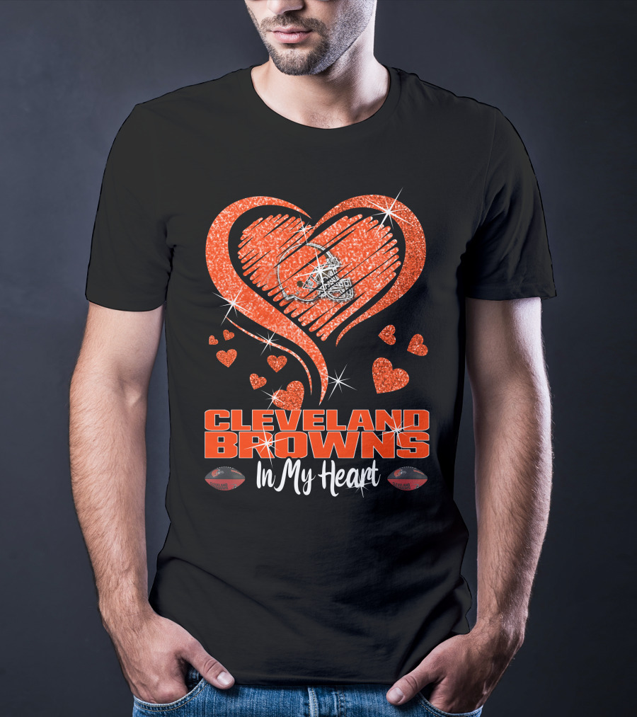 CLEVELAND BROWNS Glitter Heart Football In My Heart T-Shirt