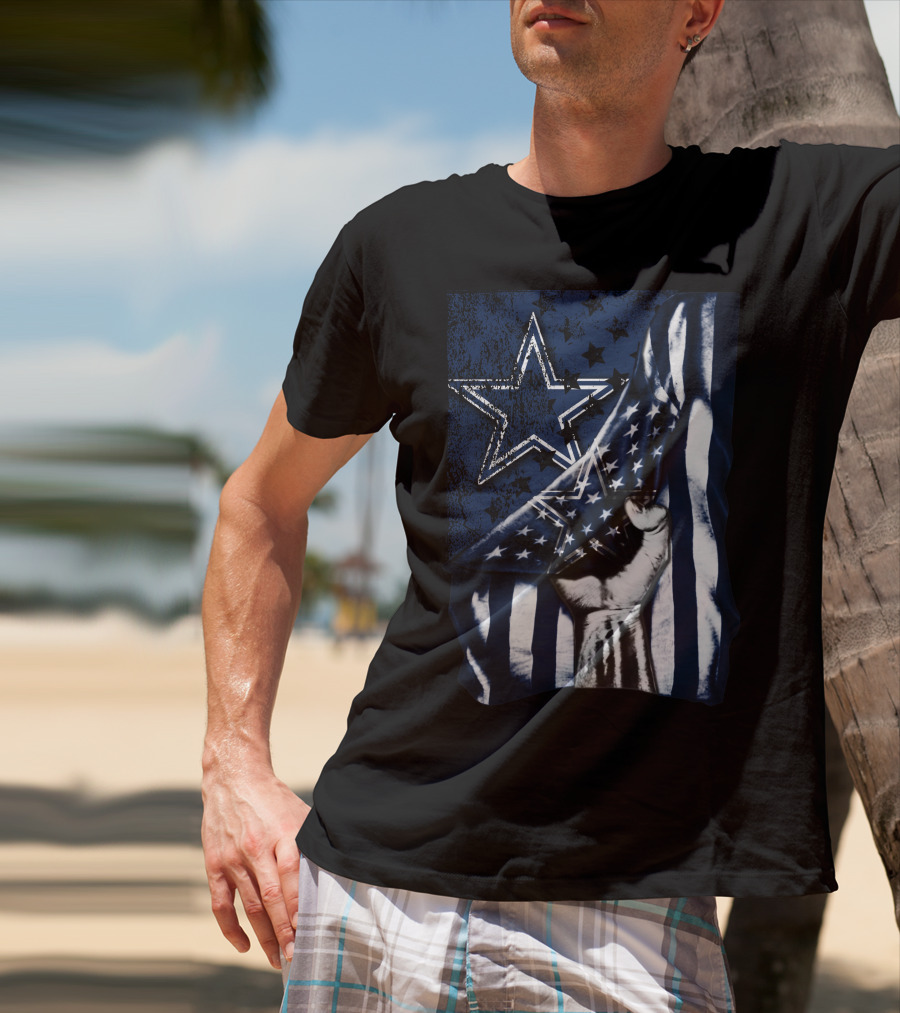 Dallas Cowboys Flag Star Logo With American Stars And Stripes Fist T-Shirt