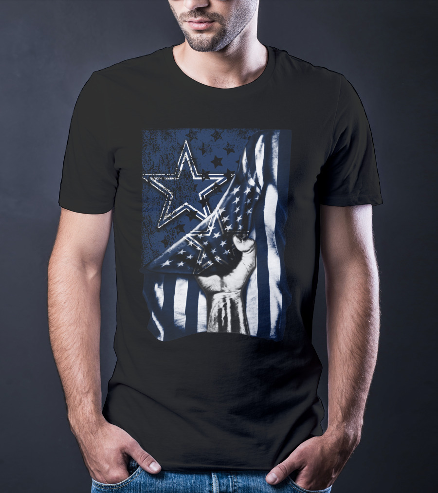 Dallas Cowboys Flag Star Logo With American Stars And Stripes Fist T-Shirt