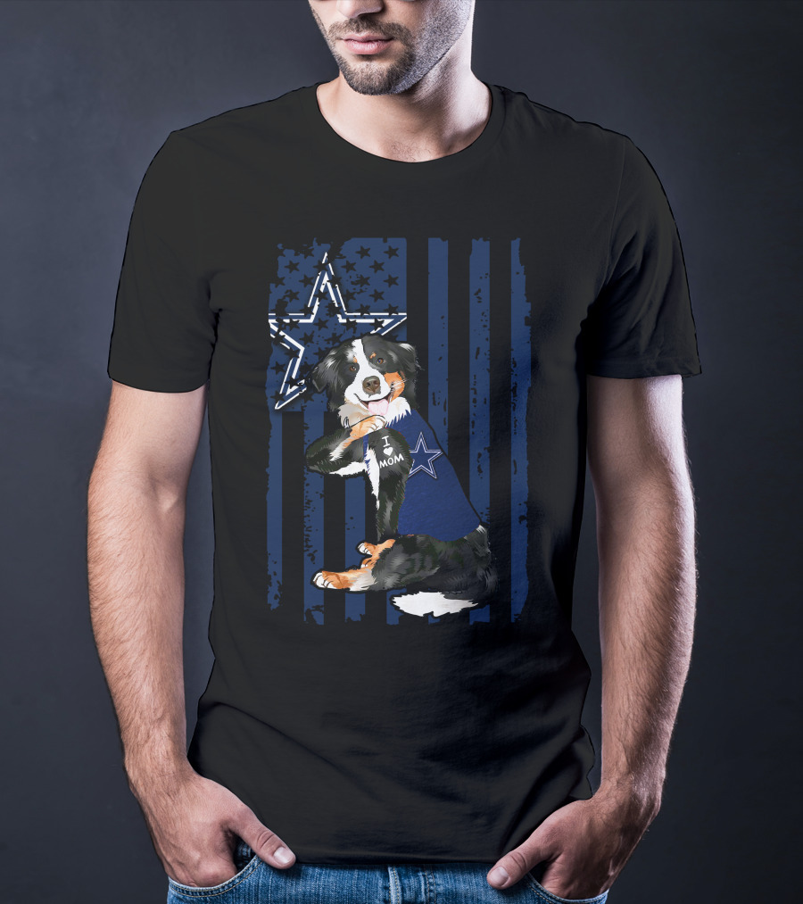 Border Collie I Love Mom Dallas Cowboys Star Flag T-Shirt