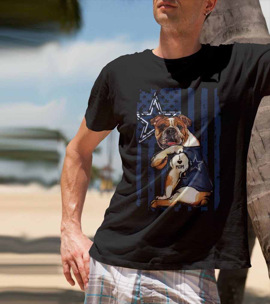 Bulldog I Love Mom Dallas Cowboys Star Navy Blue T-Shirt