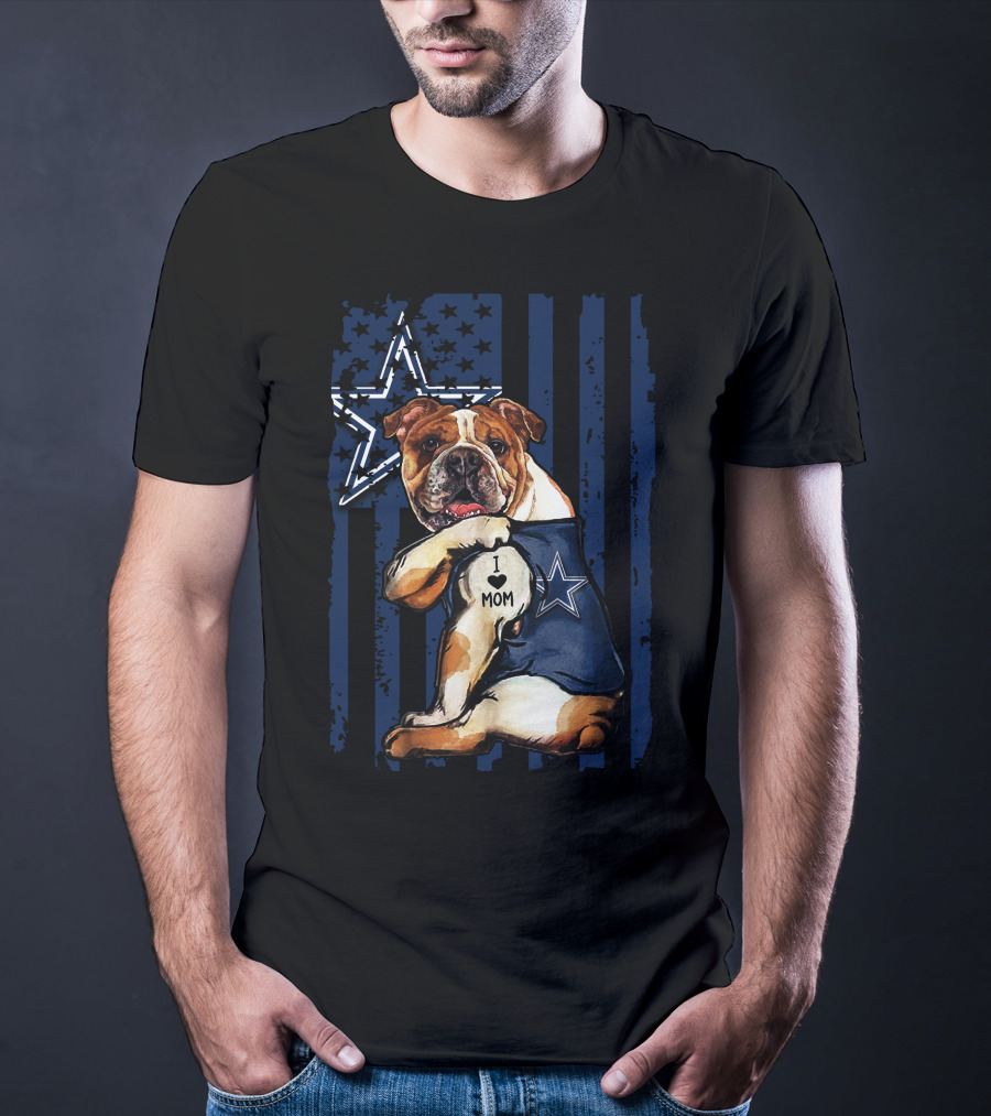Bulldog I Love Mom Dallas Cowboys Star Navy Blue T-Shirt