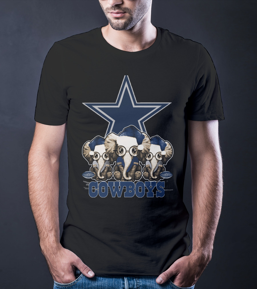 Dallas Cowboys Christmas Elephant Trio With Star T-Shirt