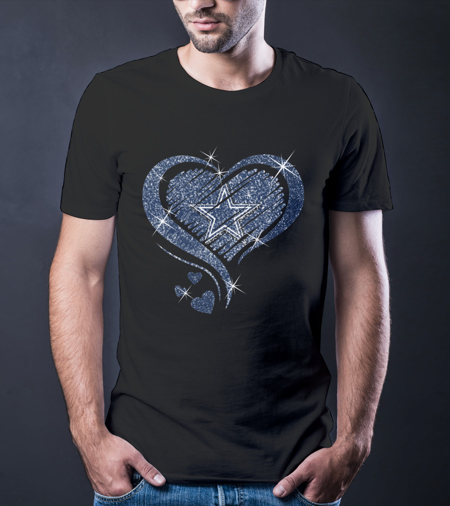Heart Diamond Dallas Cowboys Sparkling Star And Blue Swirl T-Shirt