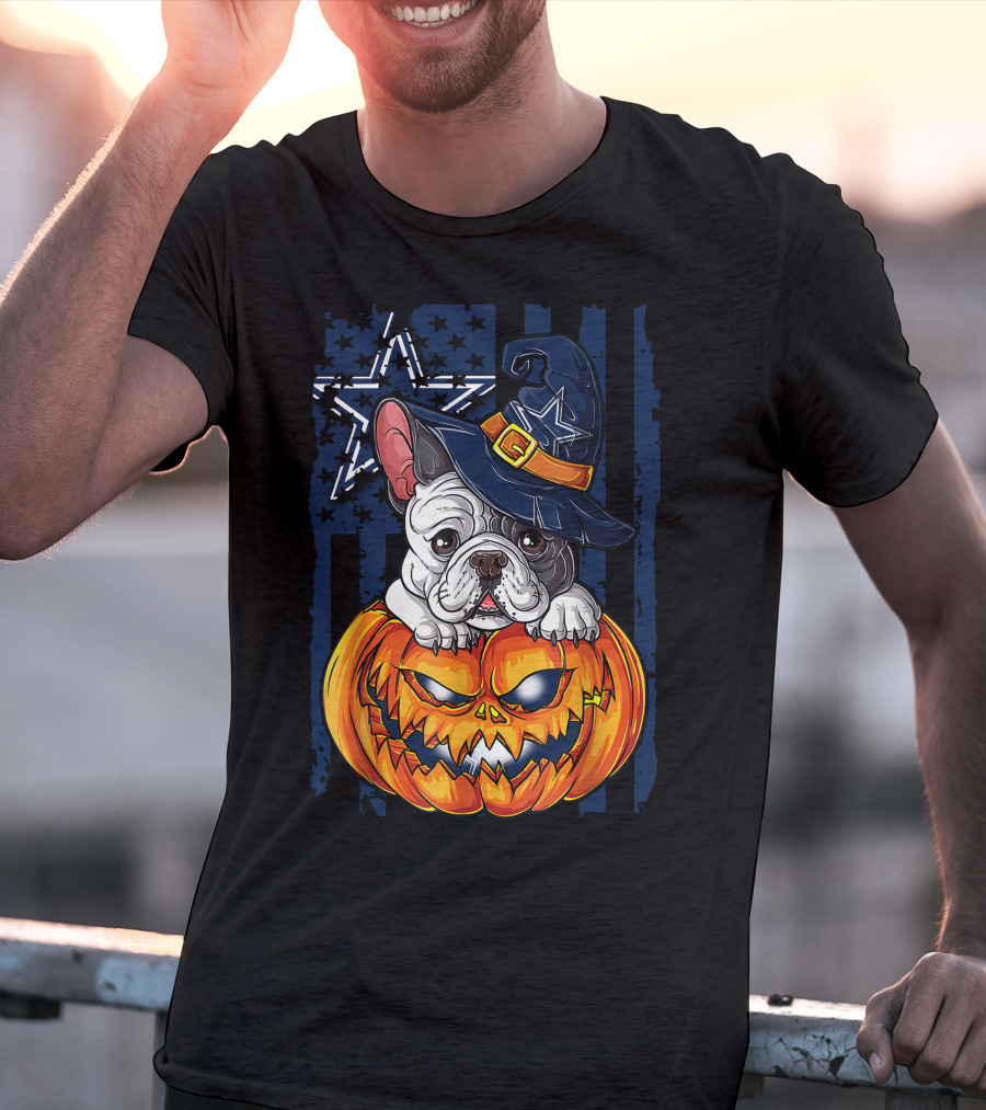 Hlw Bulldog Dallas Cowboys Halloween Pumpkin T-Shirt