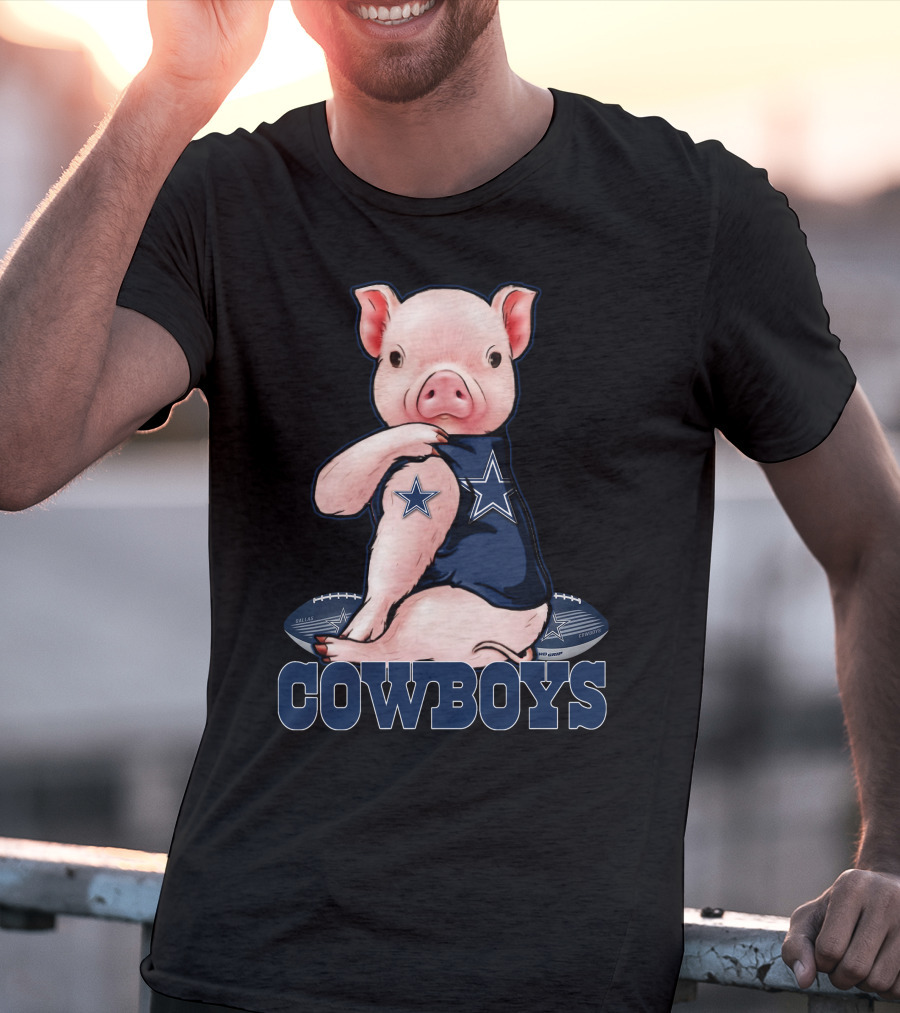Pig With Dallas Cowboys Football Team Logo And Stars T-Shirt