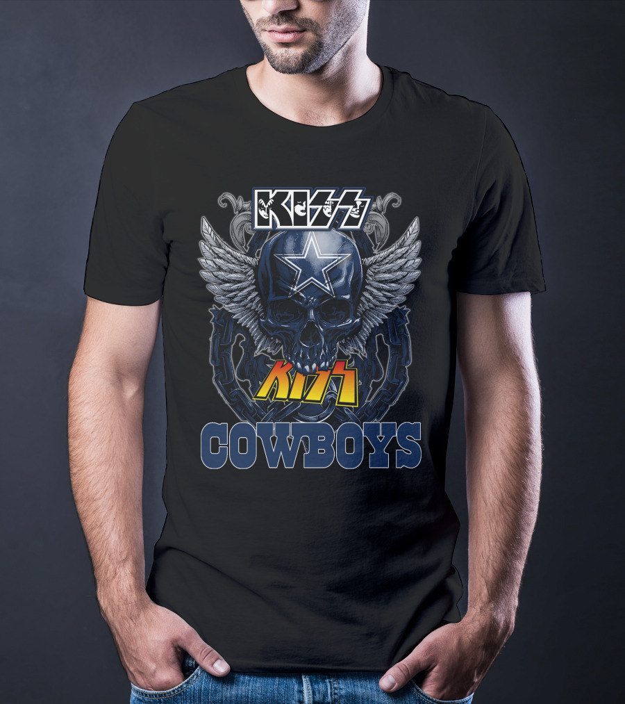 Kiss Cowboys Dallas Star Skull Wings Chain T-Shirt