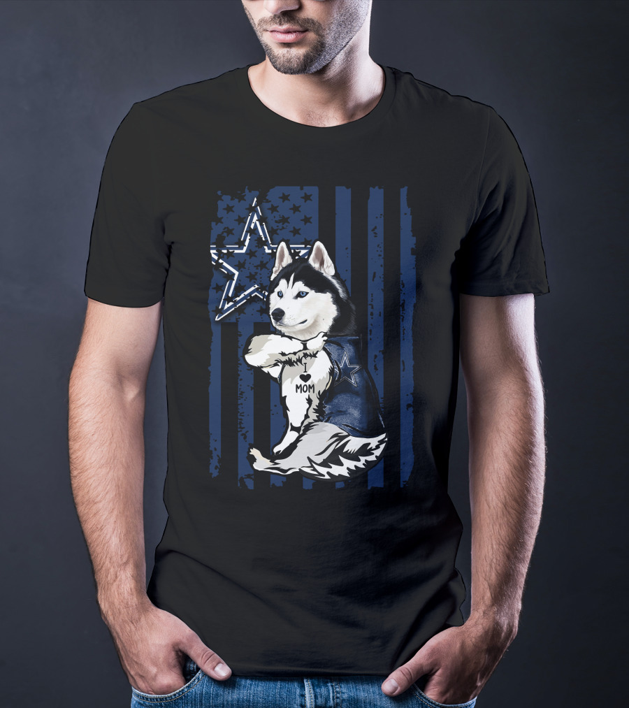 Siberian Husky I Love Mom Dallas Cowboys Star T-Shirt