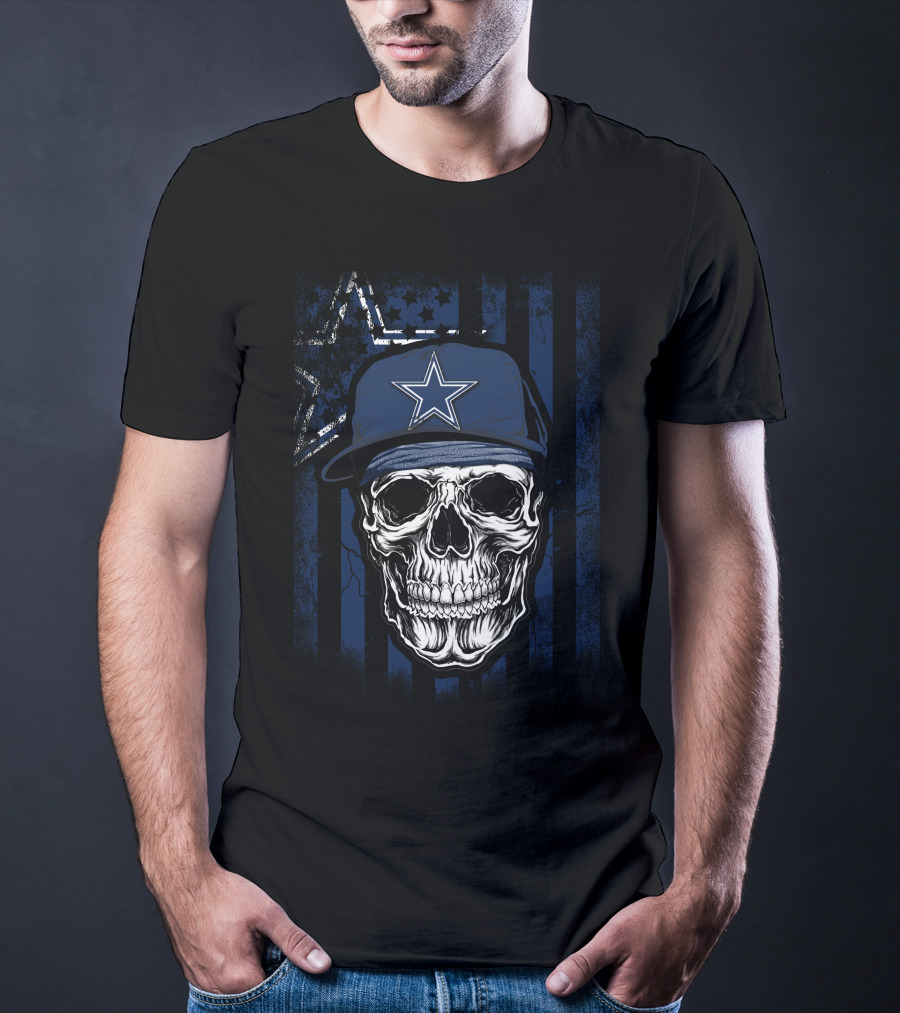 Skull V1 Dallas Cowboys Star Hat Blue Stripes T-Shirt
