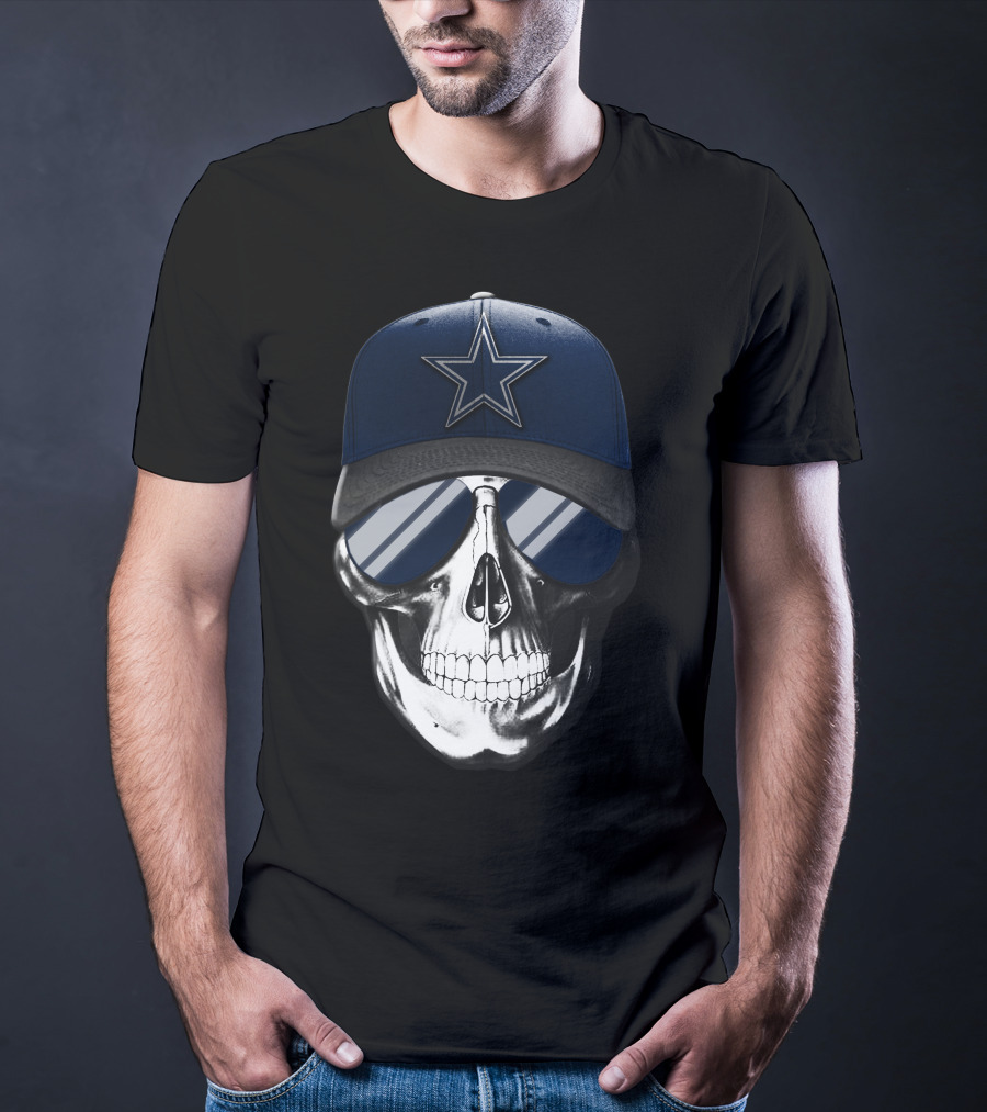 Skull Wearing Dallas Cowboys Hat And Sunglasses T-Shirt