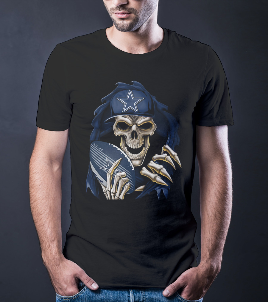 Skullbong Dallas Cowboys Skeleton Holding Football With Star T-Shirt