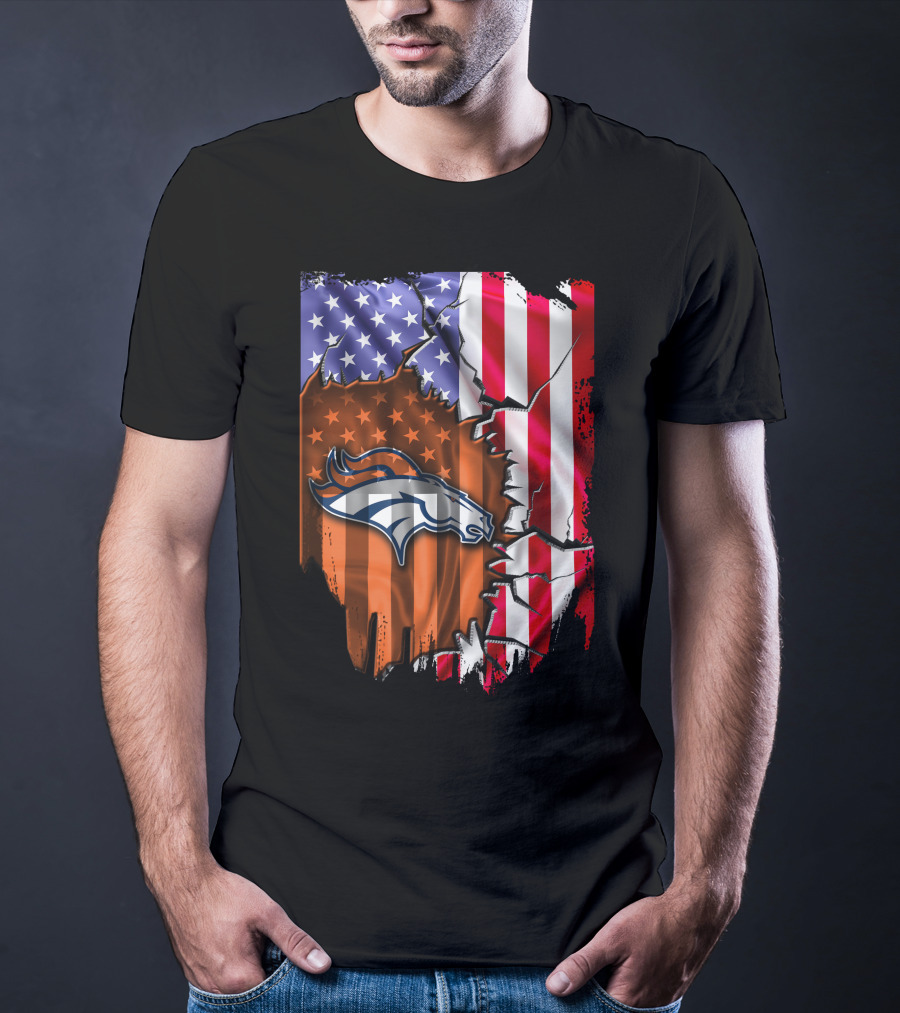 American Flag Denver Broncos Logo Explosion T-Shirt