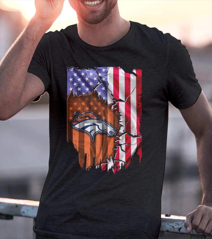 American Flag Denver Broncos Logo Explosion T-Shirt