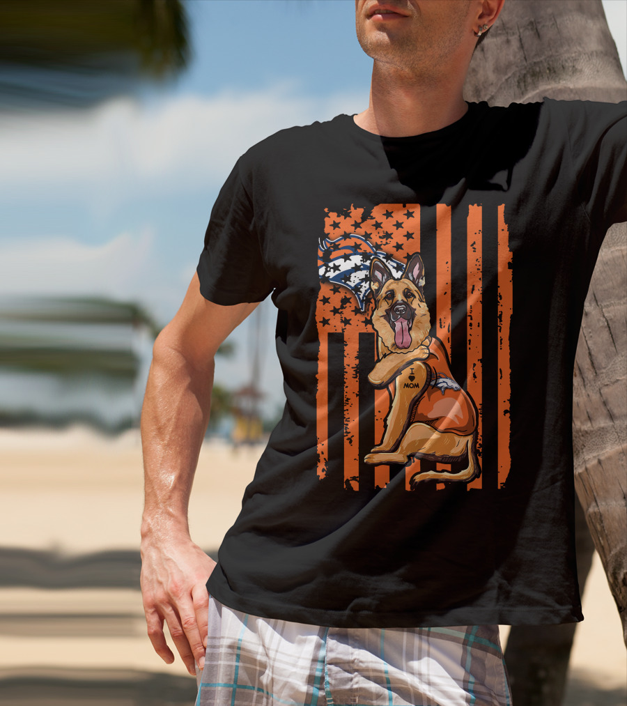 German Shepherd I Love Mom Denver Broncos Flag T-Shirt