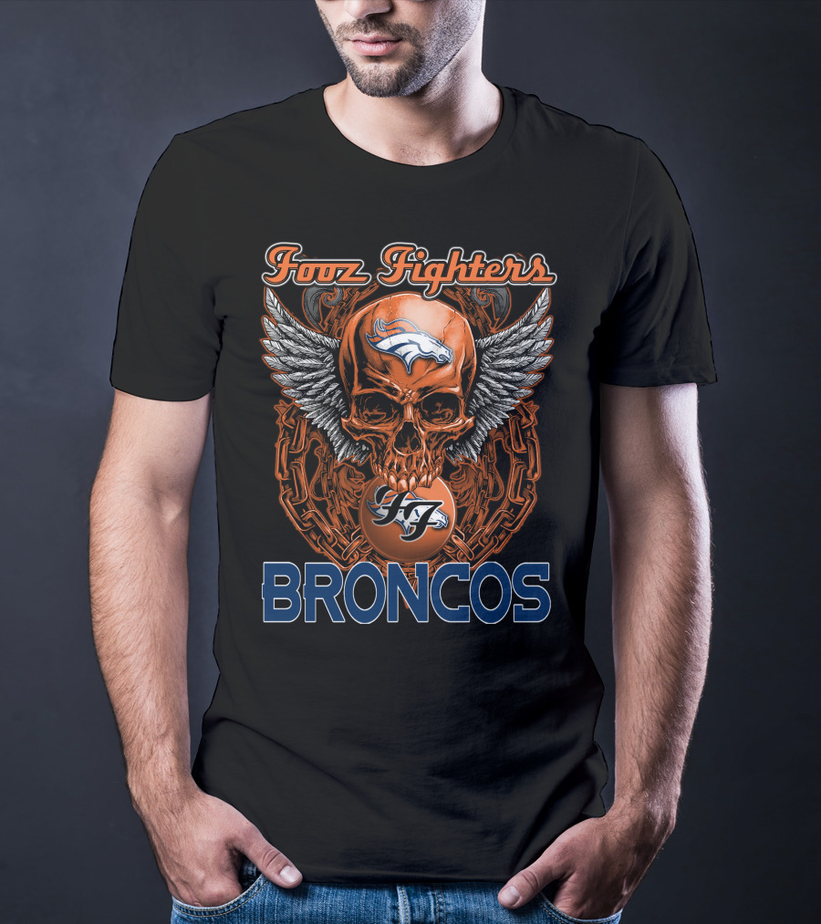 Foo Fighters Denver Broncos Skull Wings Chain Orange T-Shirt