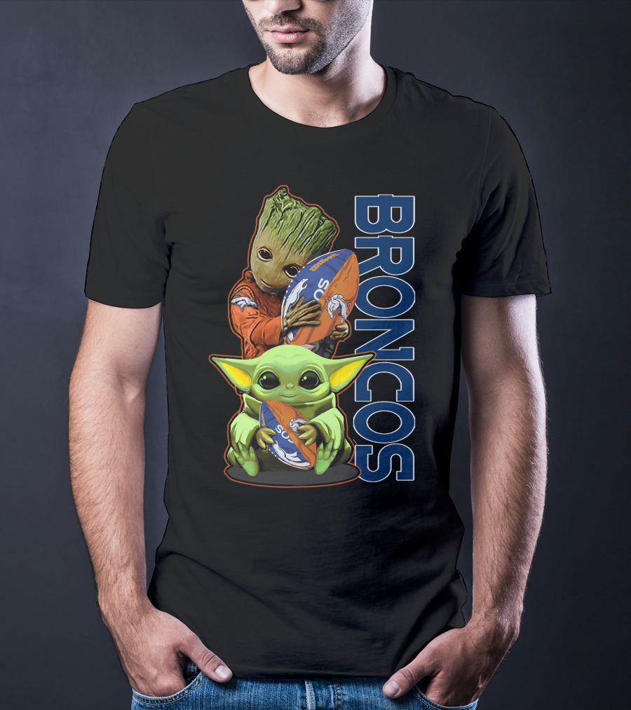 Groot Baby Yoda Denver Broncos Football Fan T-Shirt