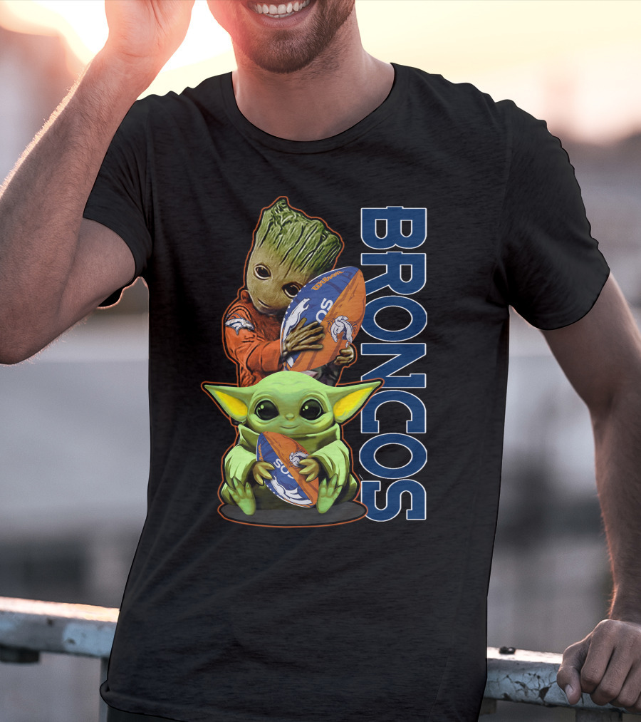 Groot Baby Yoda Denver Broncos Football Fan T-Shirt