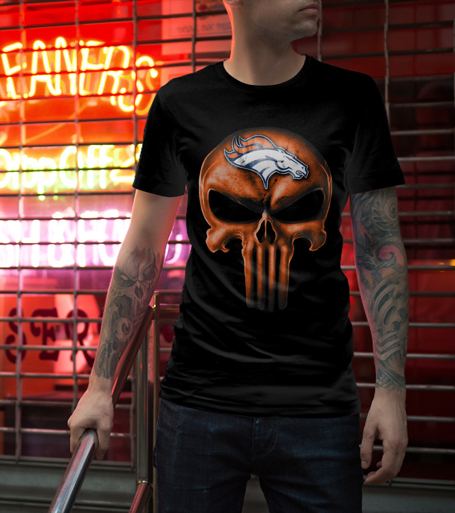 Skull Denver Broncos Logo Fusion T-Shirt