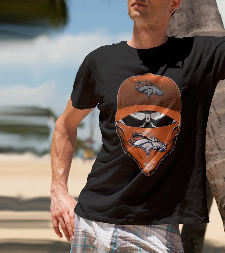 Denver Broncos Skull Cap And Bandana NFL Fan Gear T-Shirt