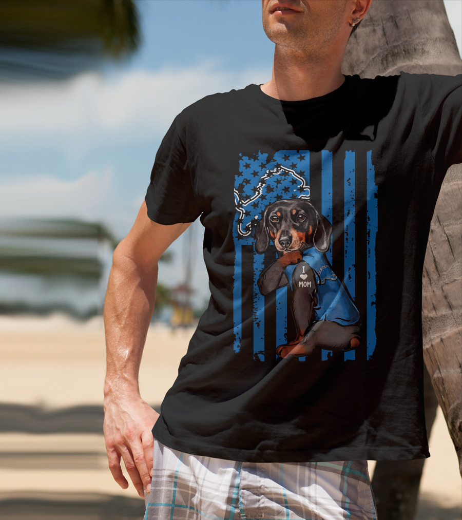 Dachshund I Love Mom Detroit Lions Fan T-Shirt