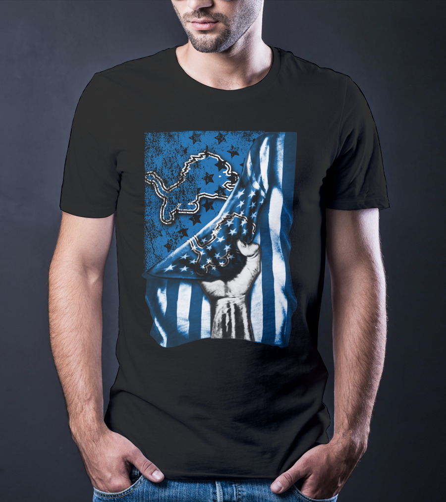 DETROIT LIONS American Flag Fist T-Shirt