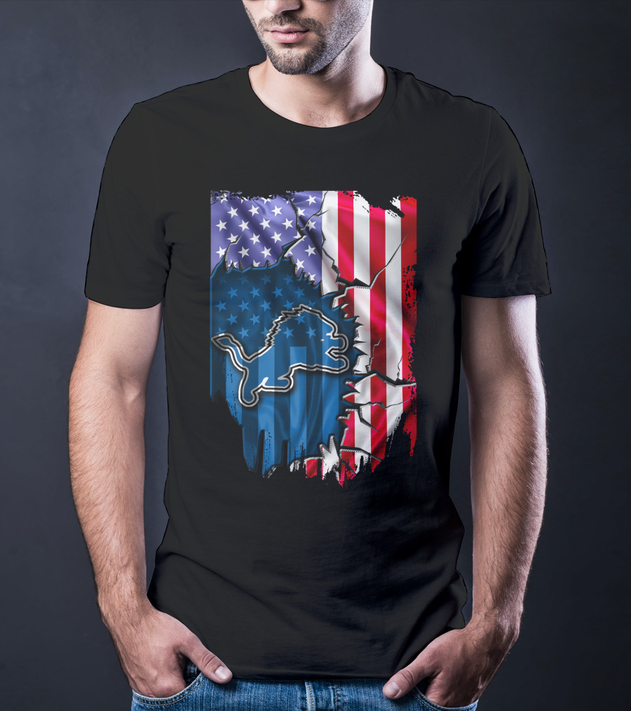 Flag Detroit Lions American Stars And Stripes Lion T-Shirt