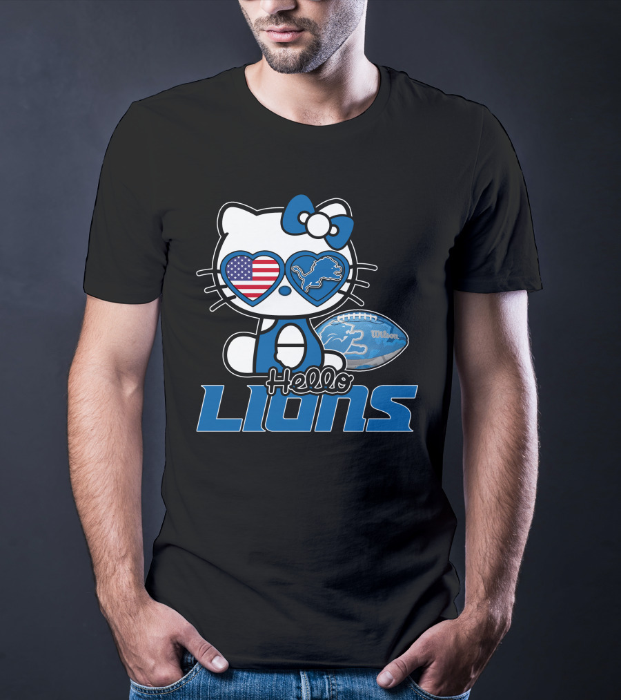 Hellokitty Detroit Lions American Flag Wilson Football T-Shirt