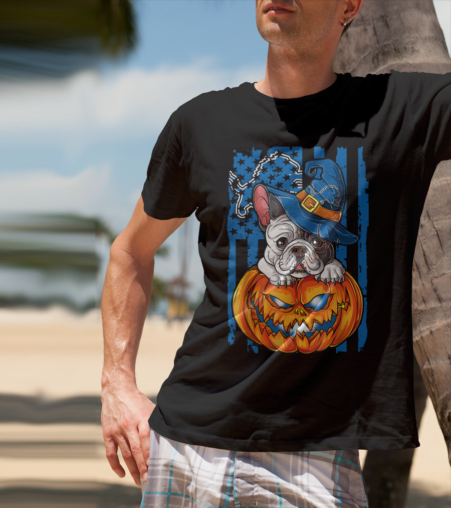 Hlw Bulldog Halloween Detroit Lions Pumpkin Wizard T-Shirt