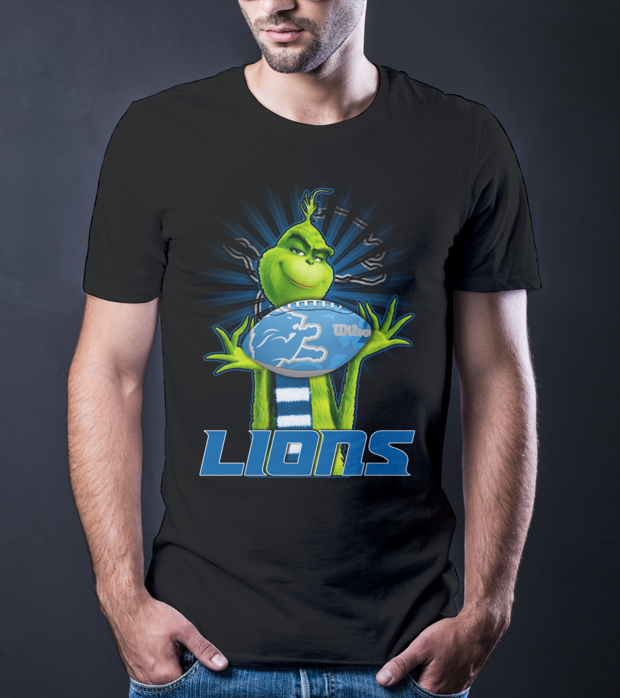 Grinch Holding Detroit Lions Wilson Football T-Shirt