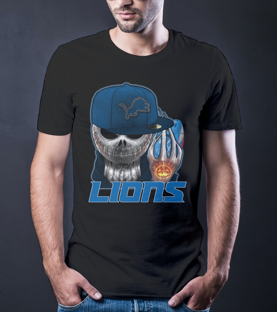 Jackskull Detroit Lions Halloween Football Fan Skull Cap T-Shirt