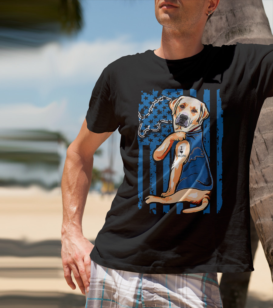 Labrador Retriever I Love Mom Detroit Lions Football Fan T-Shirt