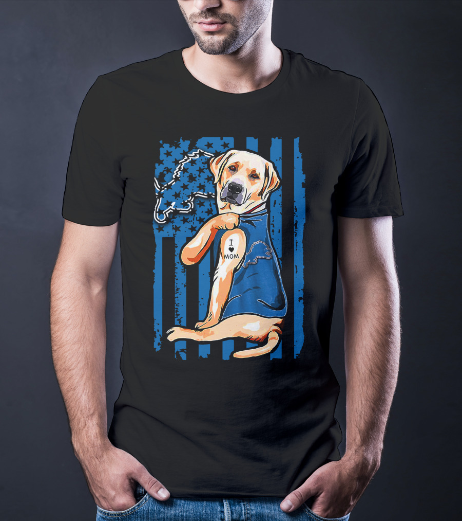Labrador Retriever I Love Mom Detroit Lions Football Fan T-Shirt