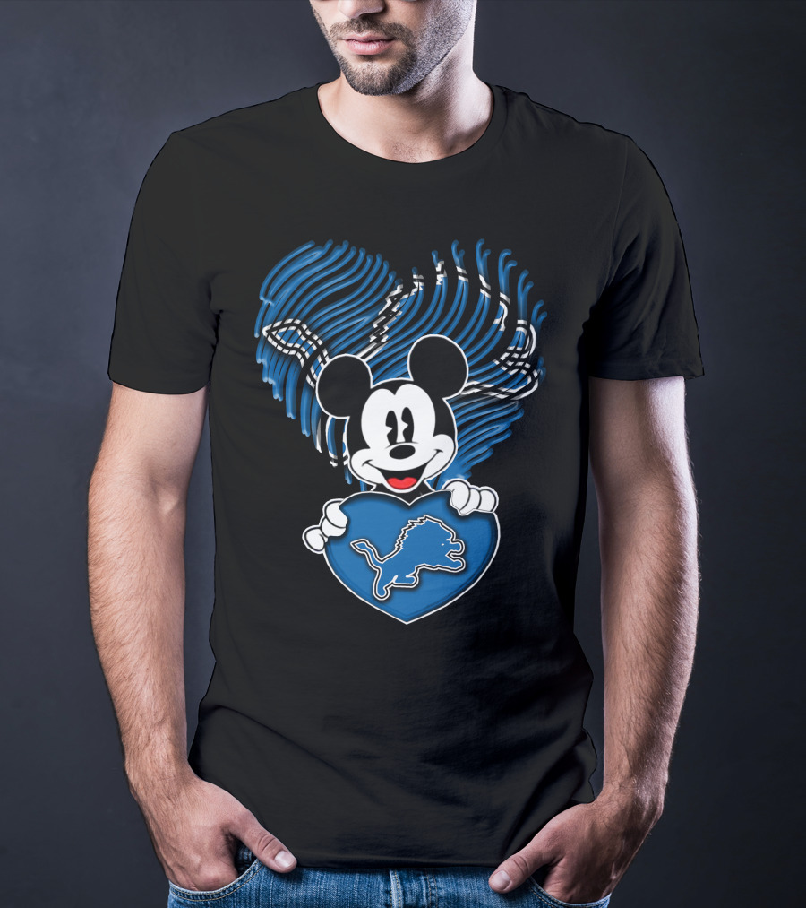 Mickey Mouse Heart Detroit Lions Fan T-Shirt