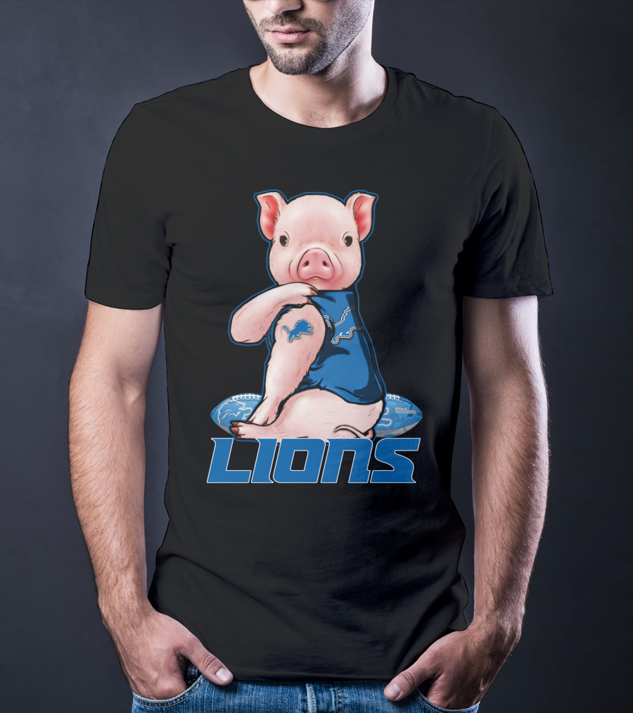 Detroit Lions Pig In Blue T-Shirt