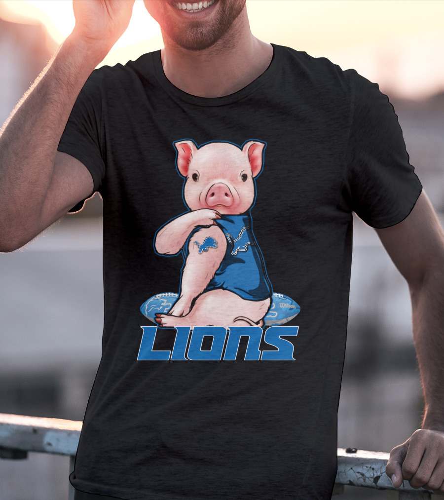 Detroit Lions Pig In Blue T-Shirt