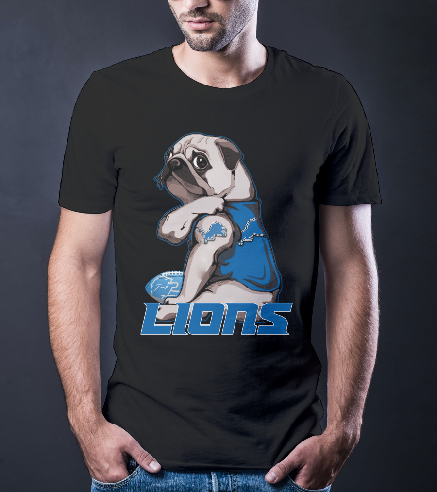 Pug Detroit Lions Football Fan Lifestyle T-Shirt