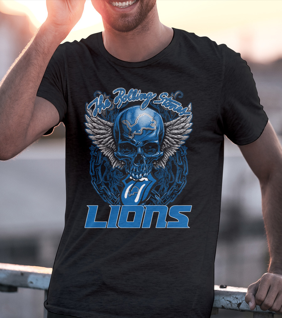 The Rolling Stones Detroit Lions Skull With Wings And Tongue T-Shirt