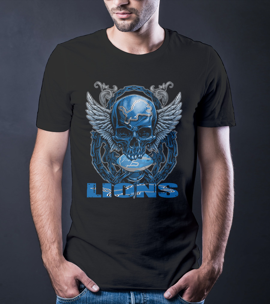 Skullfb Detroit Lions Winged Skull Helmet T-Shirt