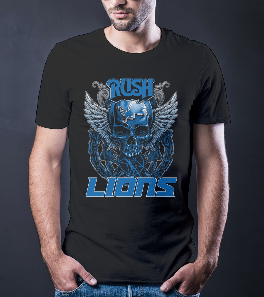 RUSH DETROIT LIONS Skull Winged Chain T-Shirt