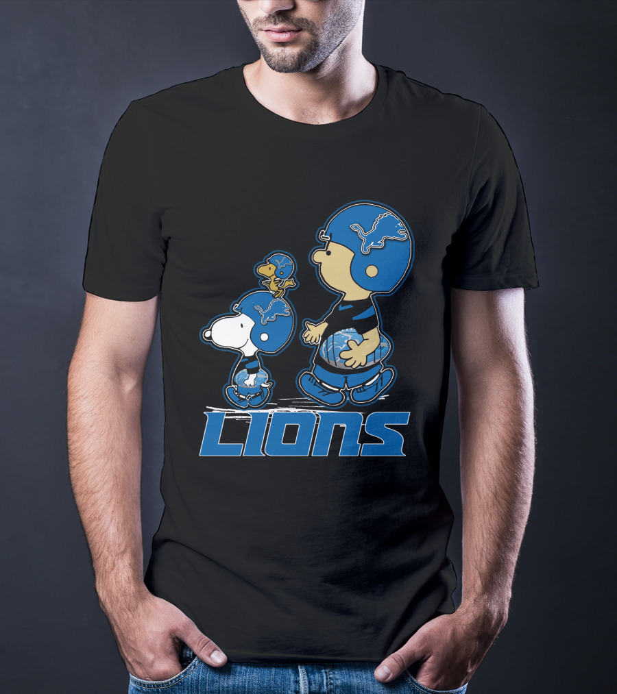 Snpfootball Detroit Lions Peanuts Characters With Lions Helmets T-Shirt