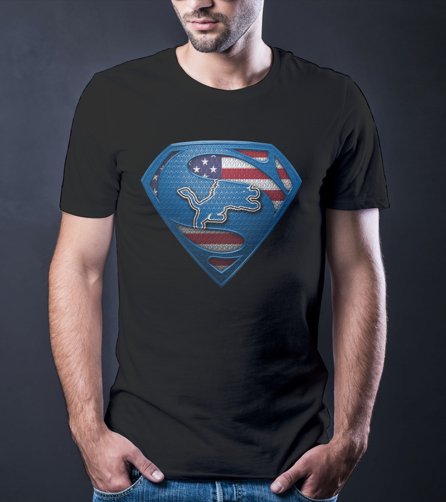 Detroit Lions Superman American Flag T-Shirt