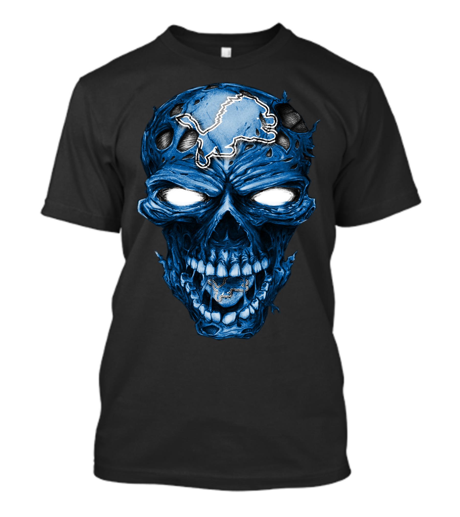 Skull Detroit Lions Blue Dark T-Shirt