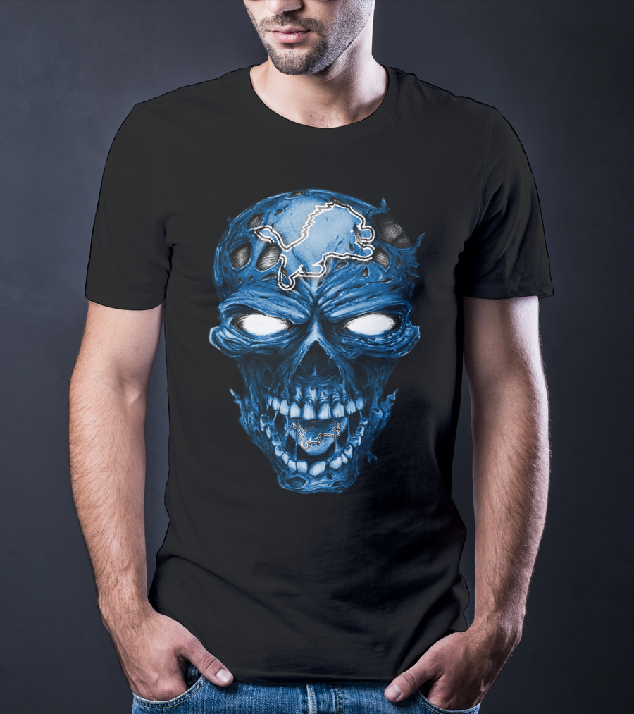 Skull Detroit Lions Blue Dark T-Shirt