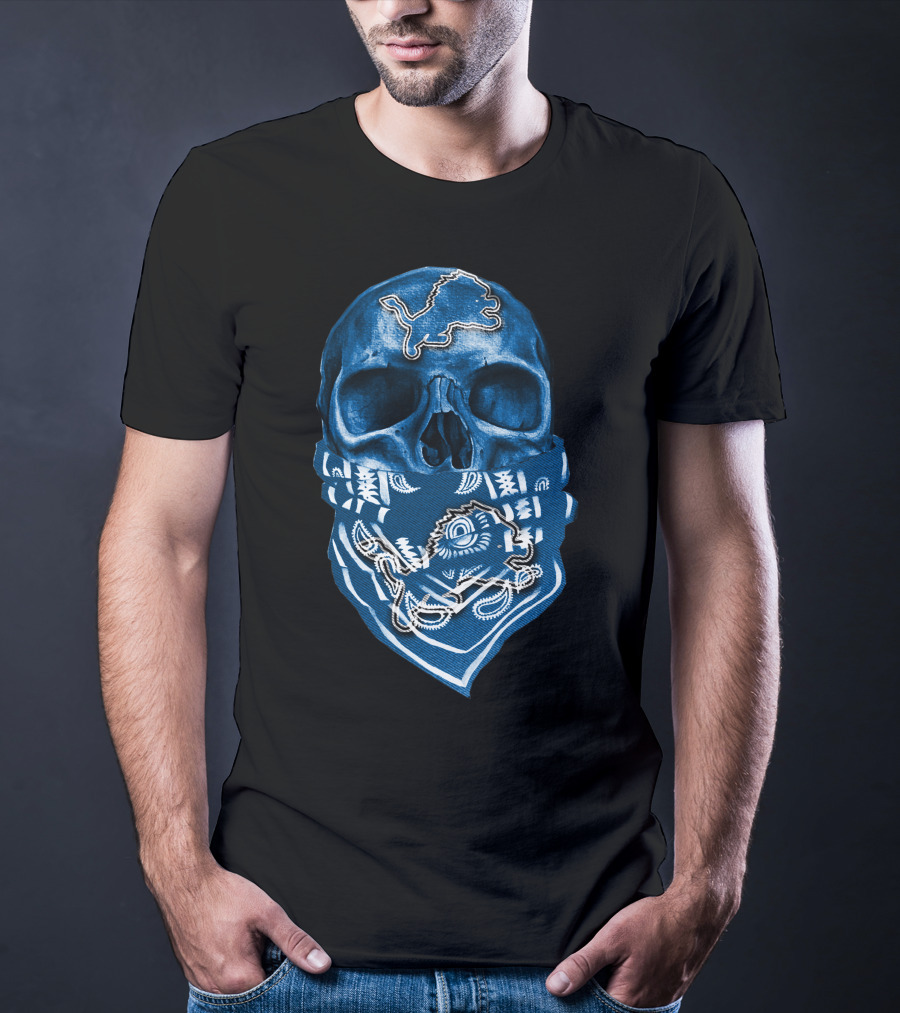 Skull Detroit Lions Bandana Fan T-Shirt