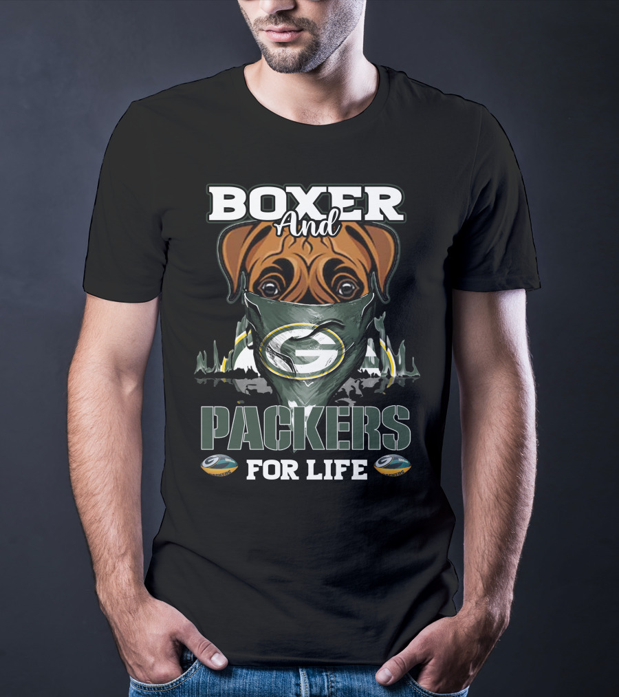 Boxer And Packers For Life Green Bay Packers T-Shirt