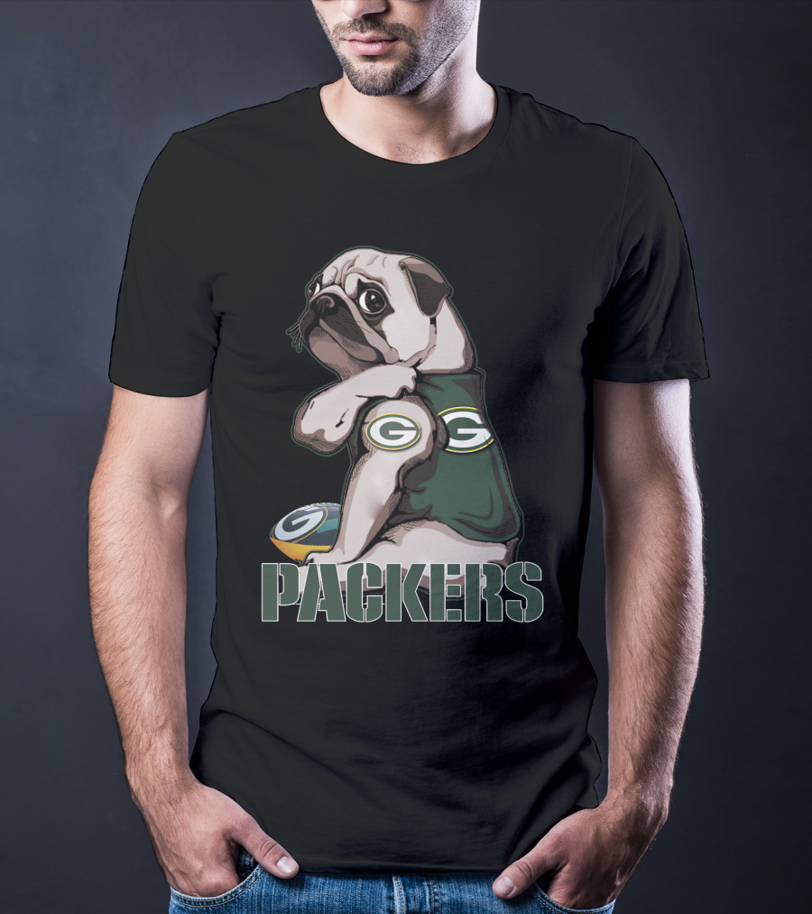 Packers Pug With Green Bay Logo Football T-Shirt