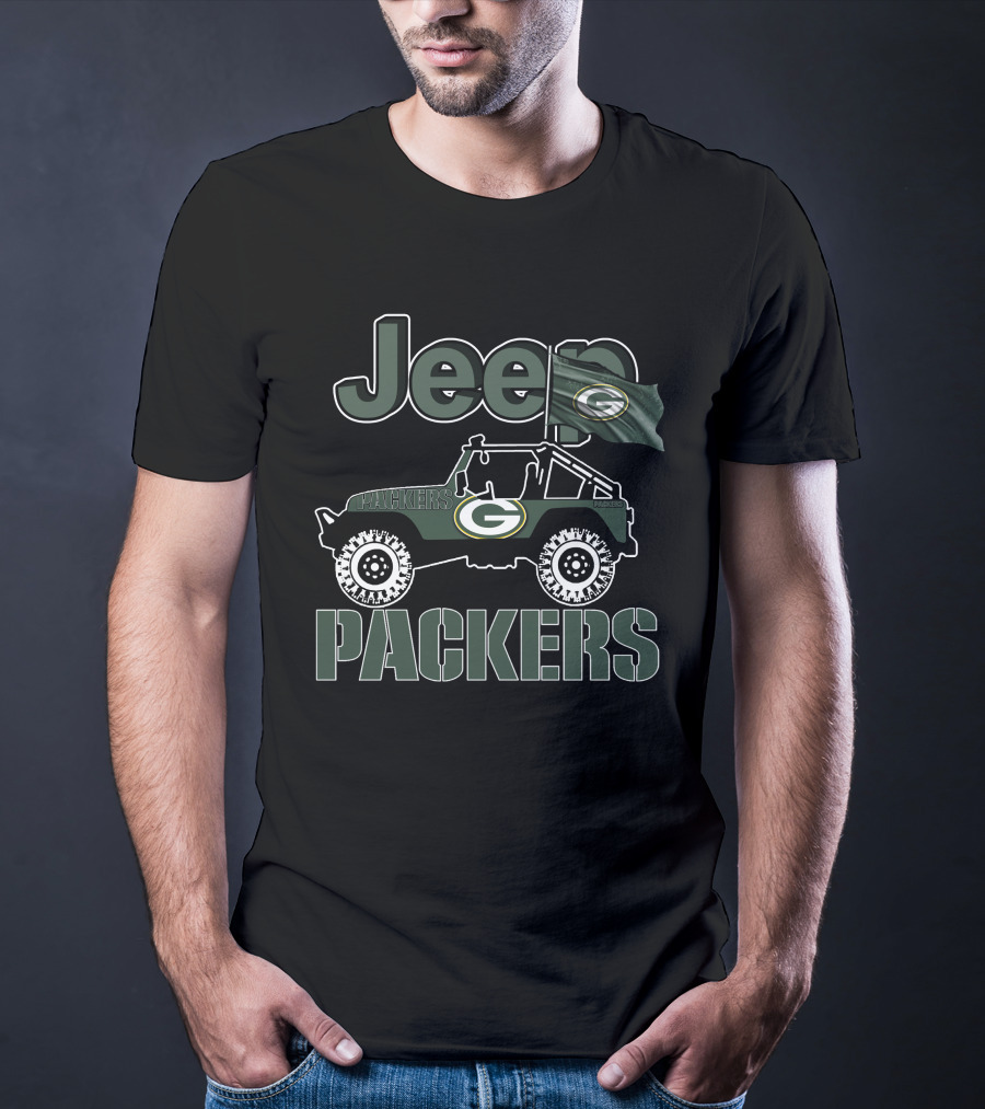 Jeep Packers Green Bay Logo With Flag T-Shirt