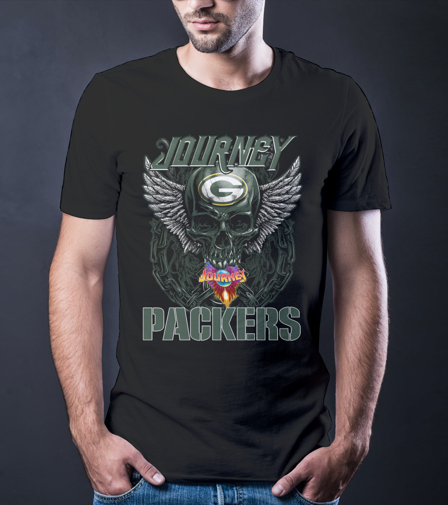 Journey Green Bay Packers Skull Wings Logo And Chains T-Shirt